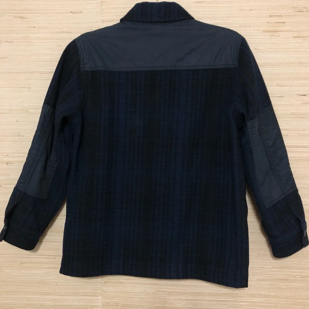 GAP Kids Black/Navy Blue Plaid Button Front Coat Camp Jacket Size 12